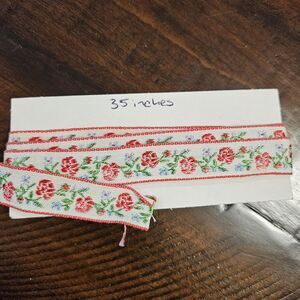 Red Rose Blue Flower Red Edging Ribbon Vintage Sewing Notions Craft Supplies
